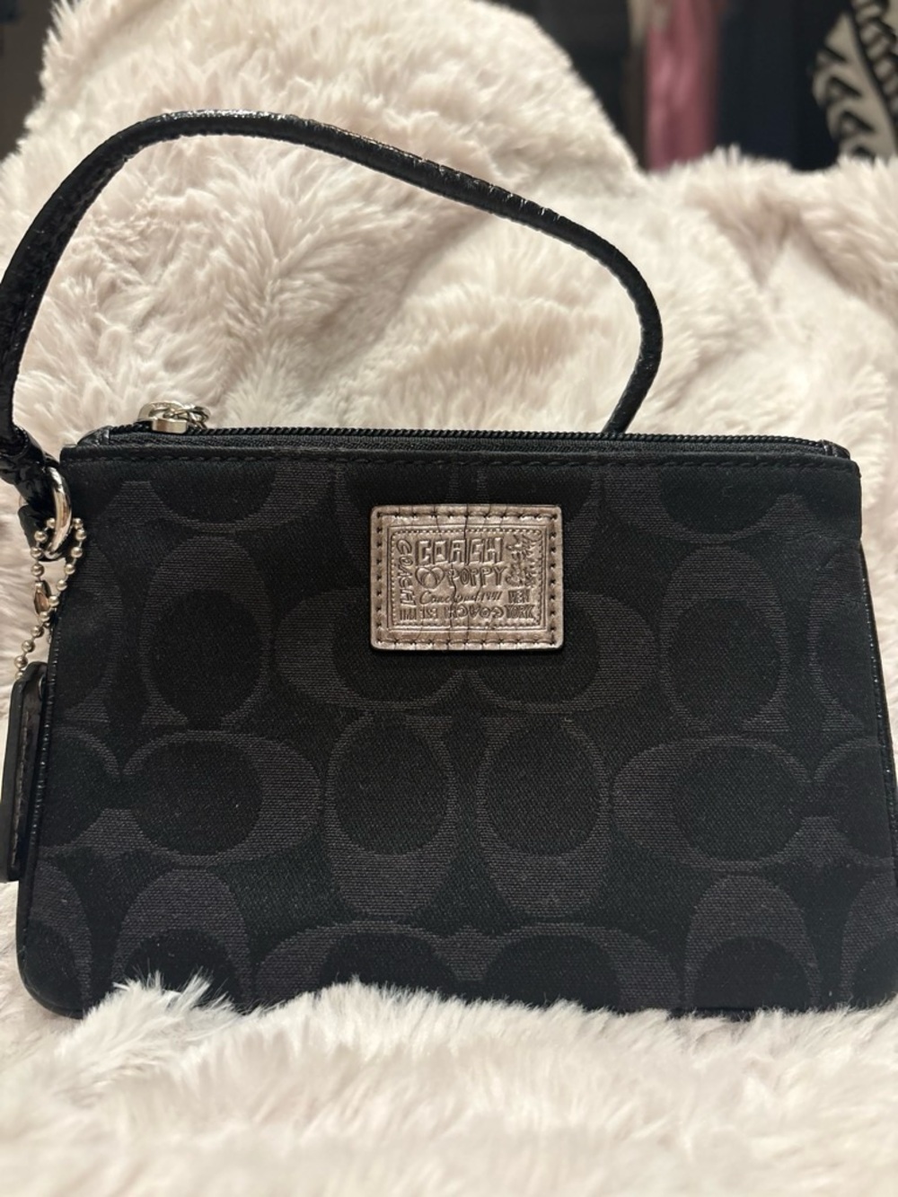 Coach Poppy Black Signature Canvas Wristlet
